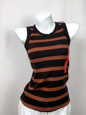 🔥4 for $20🔥George Women Striped Tank Top S/P Brown Black Ribbed NWT